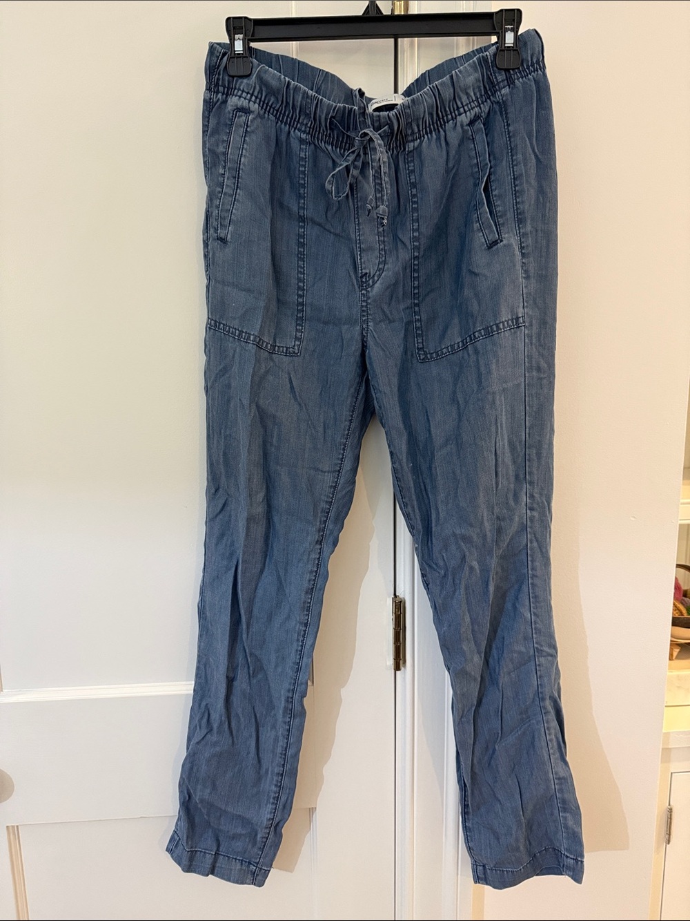 Light Blue Drawstring Denim-Style Joggers - Picture 2 of 6